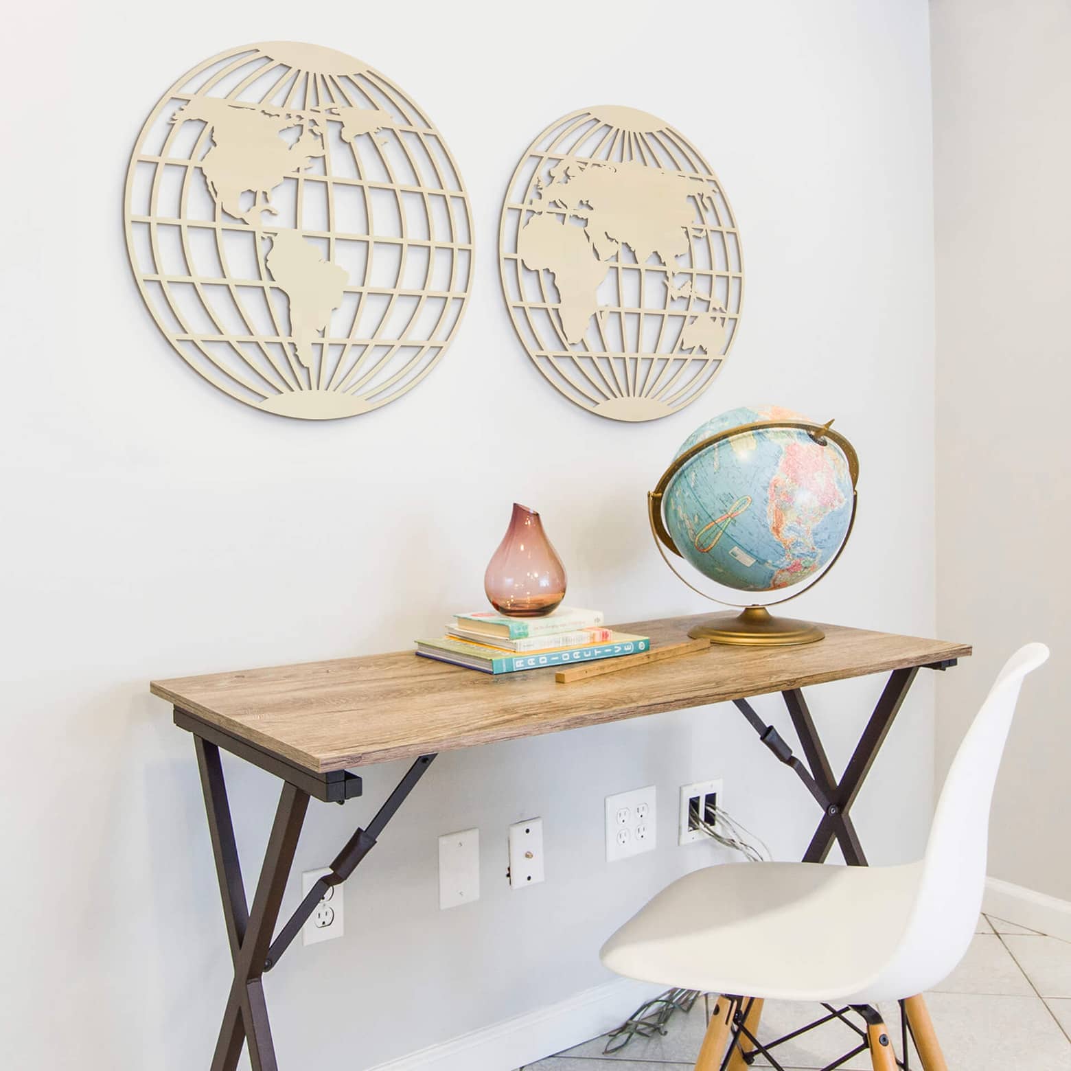 Yuvarlak Kesim Meridyenli Dünya Haritası Duvar Dekor