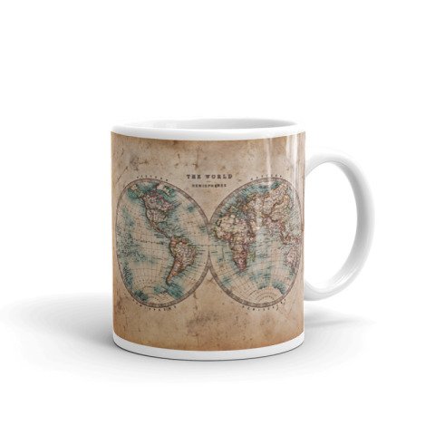 Tasse mit Weltkarte und bedrucktem Design