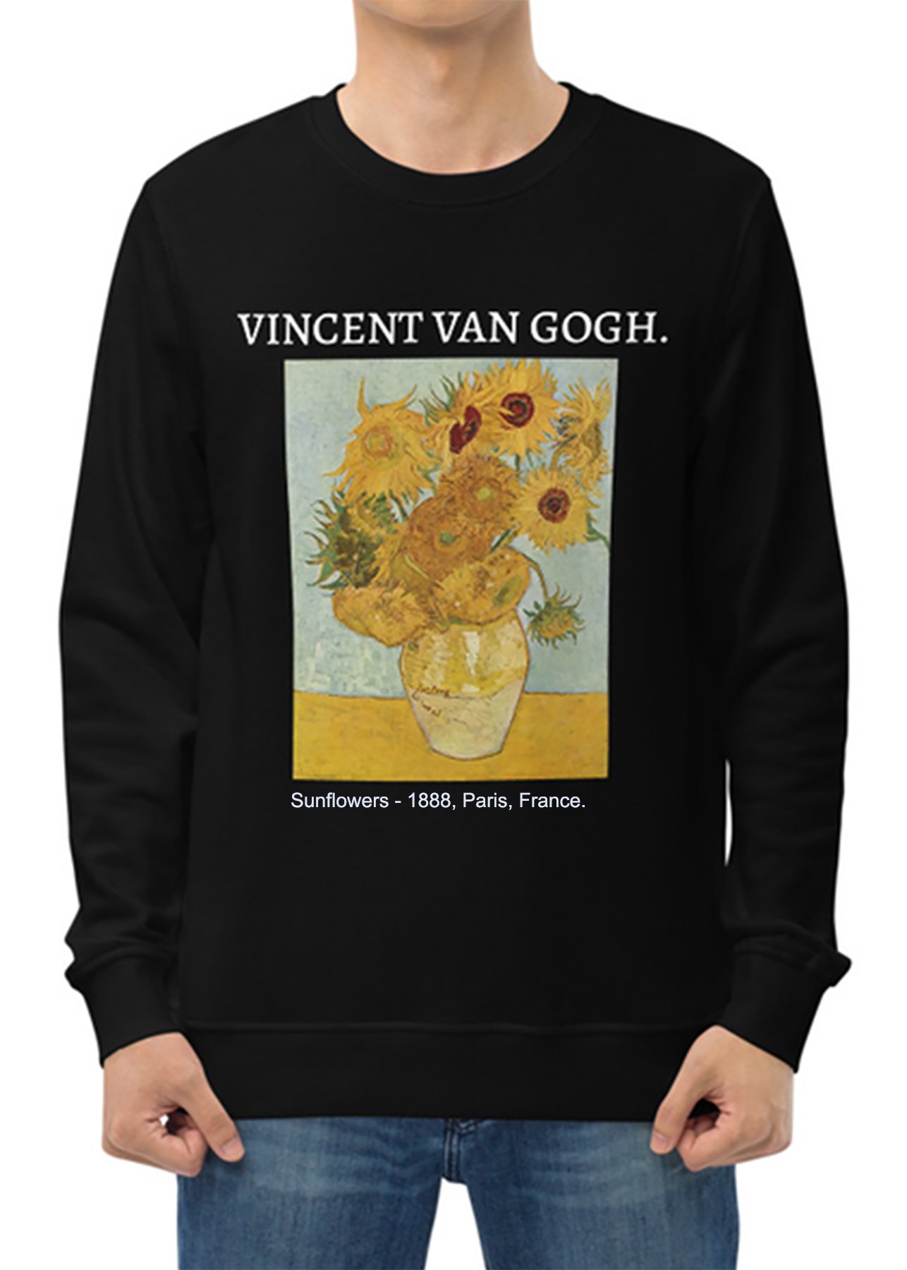 Sunflowers Baskılı Bisiklet Yaka Baskılı Unisex Sweatshirt SİYAH - L