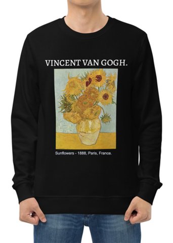 Sunflowers Baskılı Bisiklet Yaka Baskılı Unisex Sweatshirt SİYAH - L
