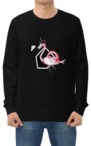 Flamingo Baskılı Bisiklet Yaka Baskılı Unisex Sweatshirt SİYAH - L