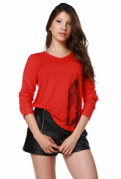 Wide Cut V-Neck Design Women's Blouse