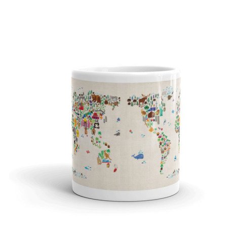 Hayvanlar Dünya Haritalı Tasarım Kupa