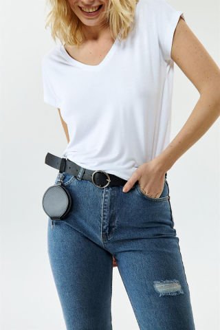 Basic-T-Shirt für Damen mit V-Ausschnitt vorne hinten