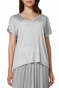 Das grundlegende T-Shirt der grauen Frauen mit V-Ausschnitt