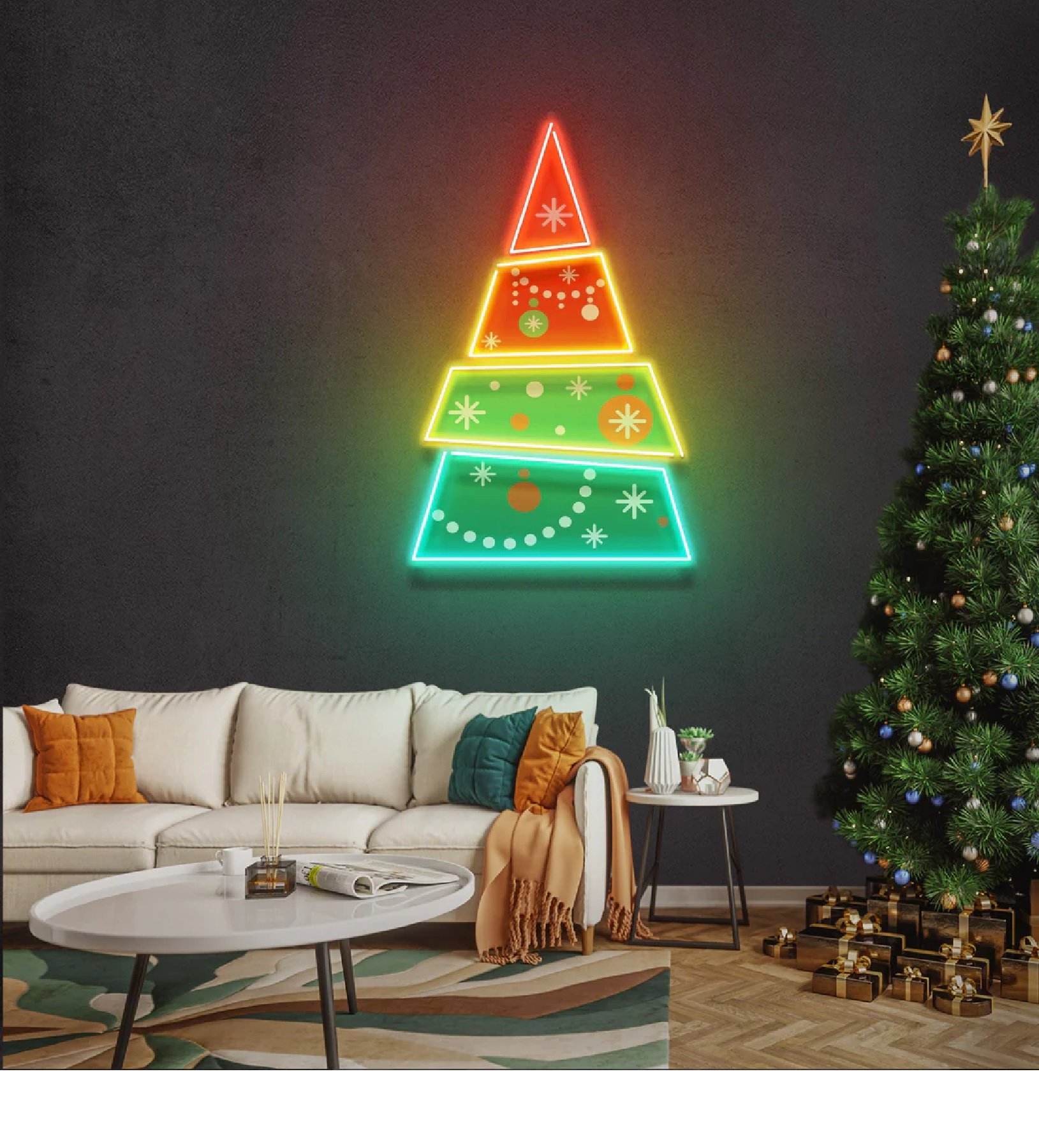 Yılbaşı Ağacı Neon Led Tablo Rengarenk