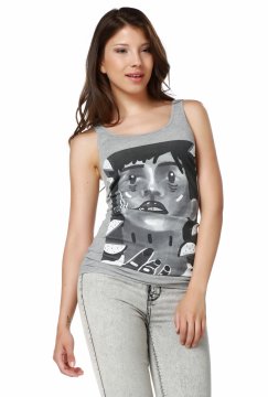 Graues T-Shirt mit bedrucktem Trägerdesign