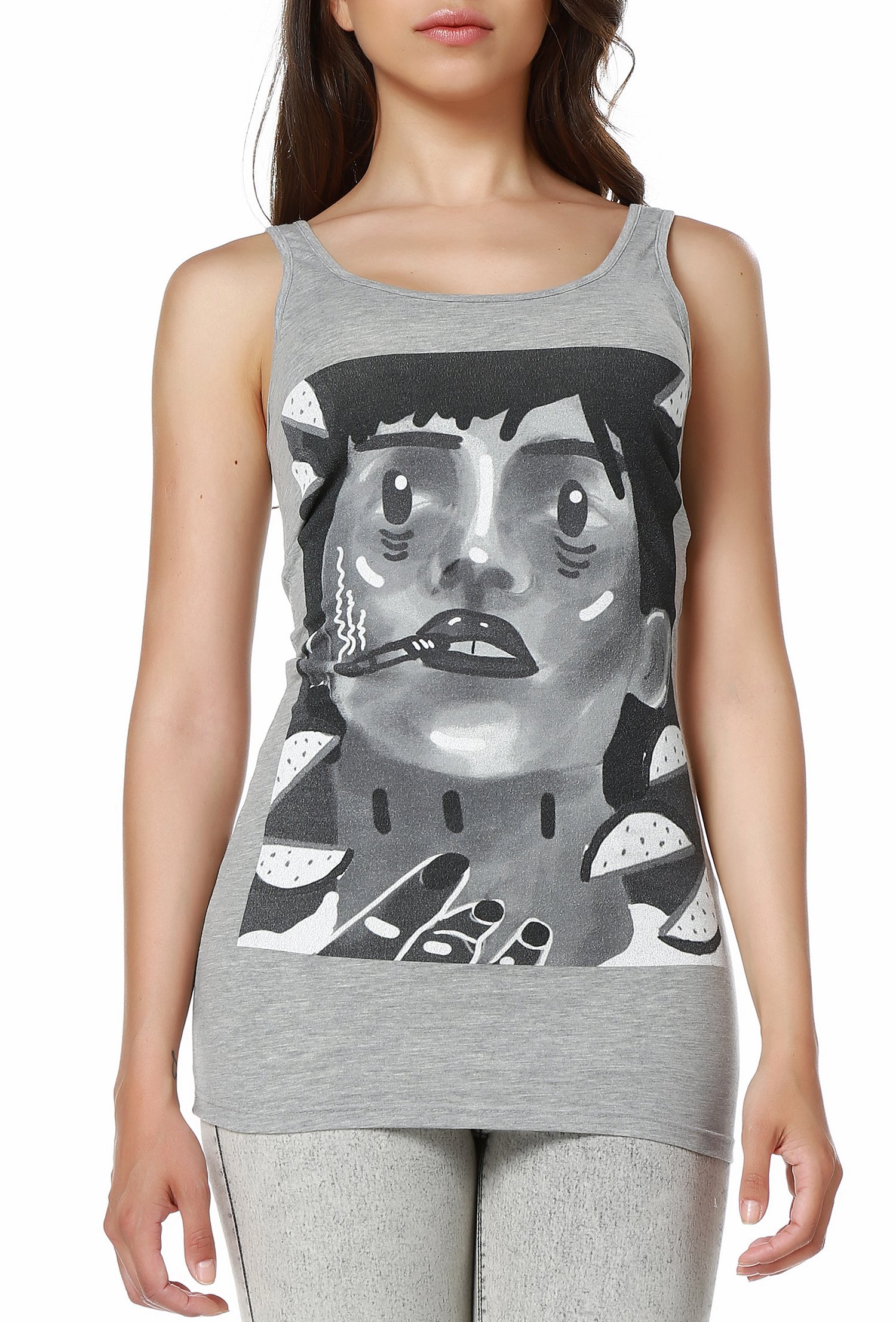 Graues T-Shirt mit bedrucktem Trägerdesign