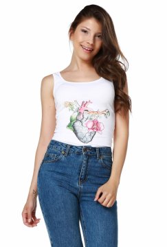 White Strap Design Printed T-Shirt