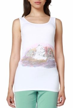 Weißes T-Shirt mit bedrucktem Trägerdesign