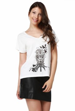 White V-Neck Design Women's T-Shirt