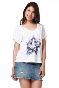 White V-Neck Design Women's T-Shirt