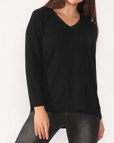 Schwarze Bluse mit V-Ausschnitt