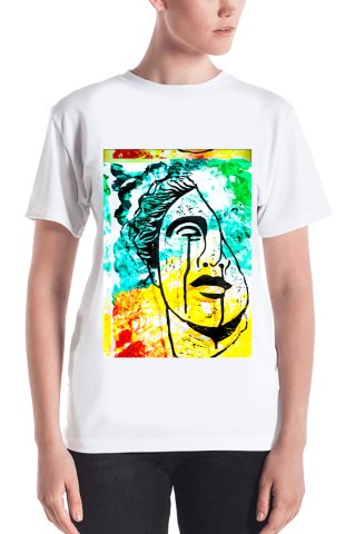 Geniş Yaka Baskılı Tasarım Tişört BEYAZ - 2XL