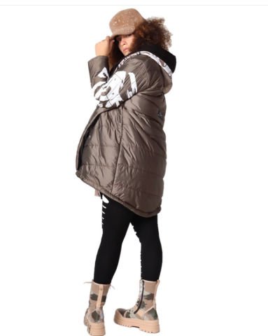 Mumu Kapüşonlu Tasarım Açık Kahve Siyah Tasarım Oversize Retro Mont S
