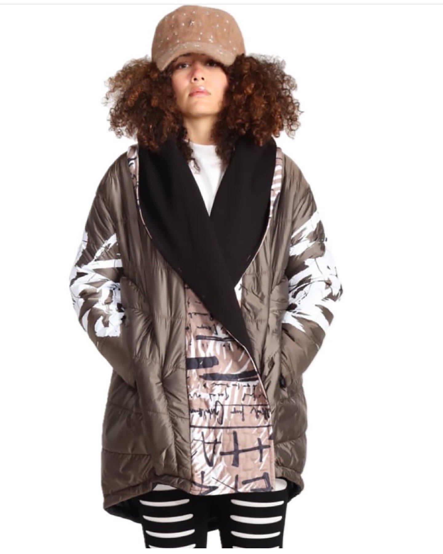 Mumu Kapüşonlu Tasarım Açık Kahve Siyah Tasarım Oversize Retro Mont M