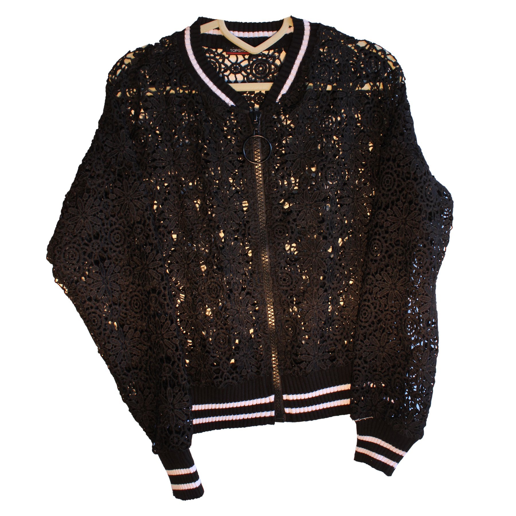 Desenli Fermuarlı Sweatshirt SİYAH - L