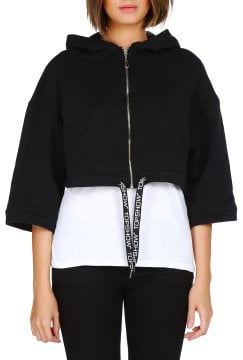 Siyah Kapşonlu Kadın Sweatshirt