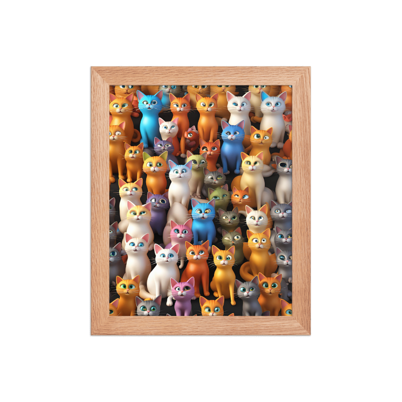 Komik Kediler Koleksiyon Seri B Ahşap Çerçeveli Tablo