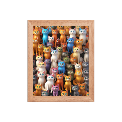 Komik Kediler Koleksiyon Seri B Ahşap Çerçeveli Tablo