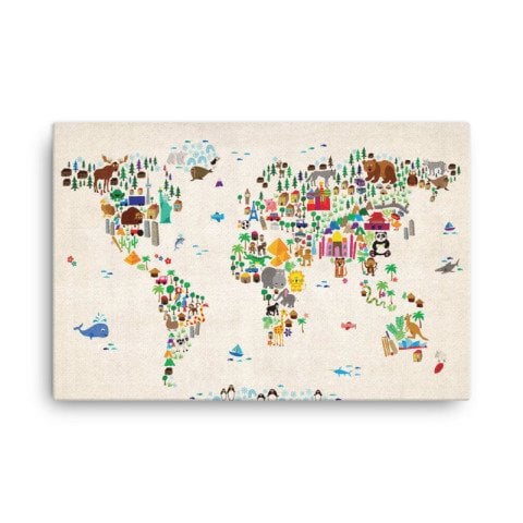Land of Animals World Map Canvas Painting