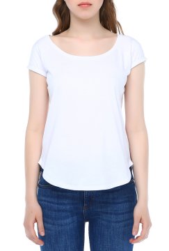 Weißes T-Shirt mit weitem Rundhalsausschnitt