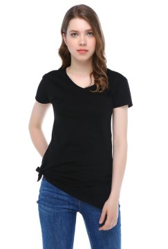 Schwarzes Basic-T-Shirt mit V-Ausschnitt
