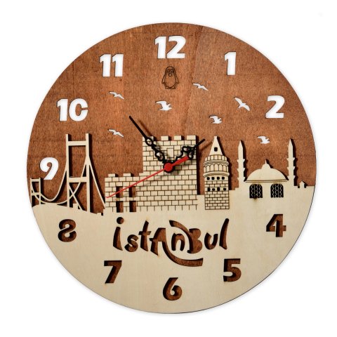 Decorative Wooden Wall Clock Istanbul Galata Tower Design
