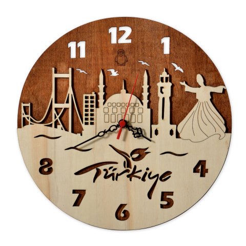 Decorative Wooden Wall Clock Turkey Istanbul Semazen Design