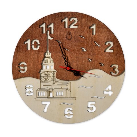 Decorative Wooden Wall Clock Maiden's Tower Design Cafe Decor