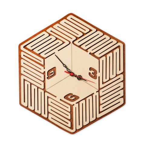 Decorative Wooden Wall Clock Cube Illusion Geometry Design