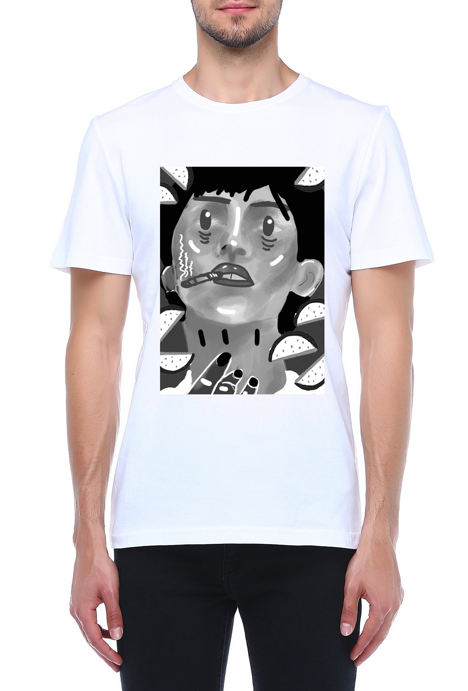 Bisiklet Yaka Baskılı Tişört