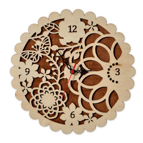 Decorative Wooden Wall Clock Floral Design