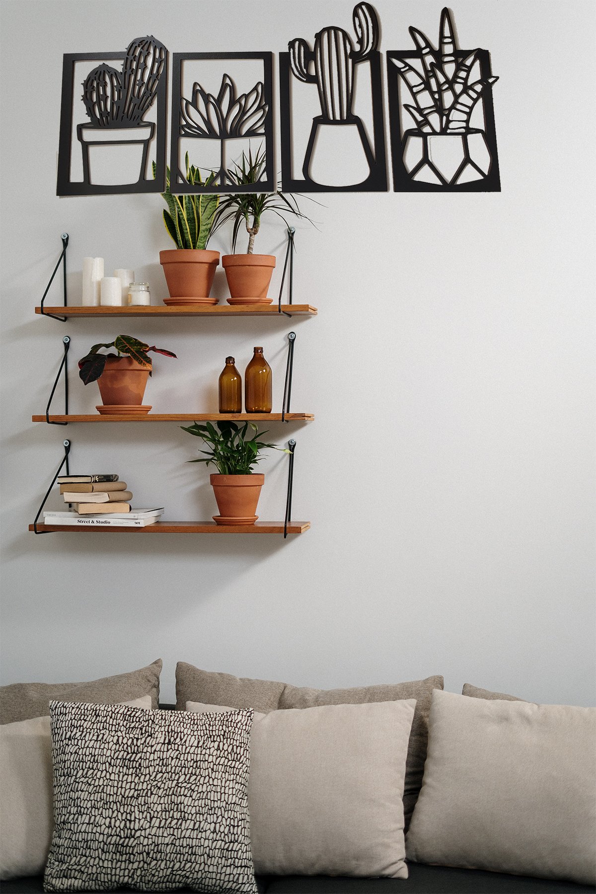 Kaktüsler Ahşap Tasarım Duvar Dekor 30 CM - SİYAH - Ahşap