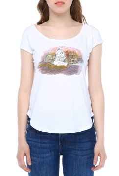 Wide Crew Neck Design Printed T-Shirt