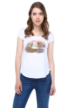 Geniş Bisiklet Yaka Tasarım Baskılı Tişört