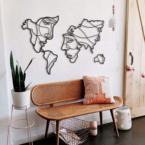  World Map Faces Design Wall Decor 