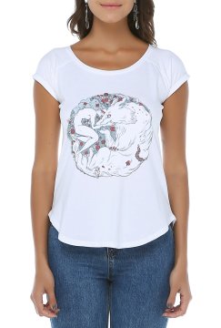 Wide Crew Neck Design Printed T-Shirt