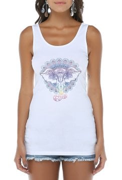 White Strap Design Printed T-Shirt