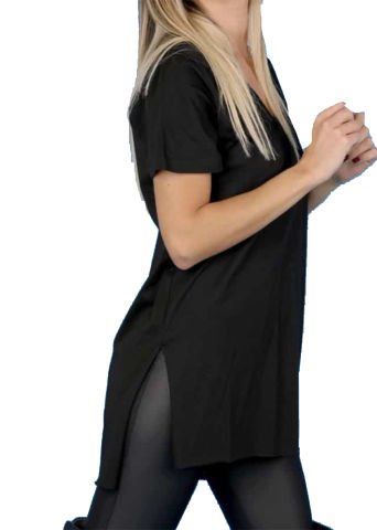 Yandan Yırtmaçlı Pamuk Tunik Basic Siyah Tshirt