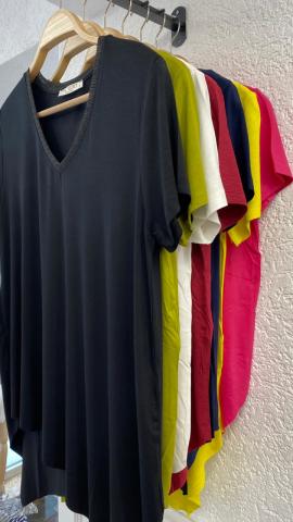 V-Neck Side Long Women's Basic T-Shirt