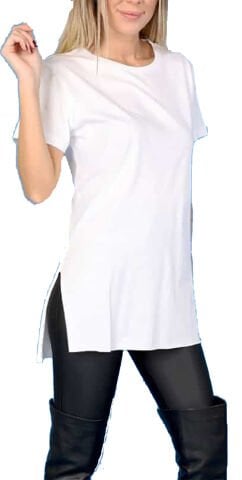 Yandan Yırtmaçlı Pamuk Tunik Basic Beyaz Tshirt