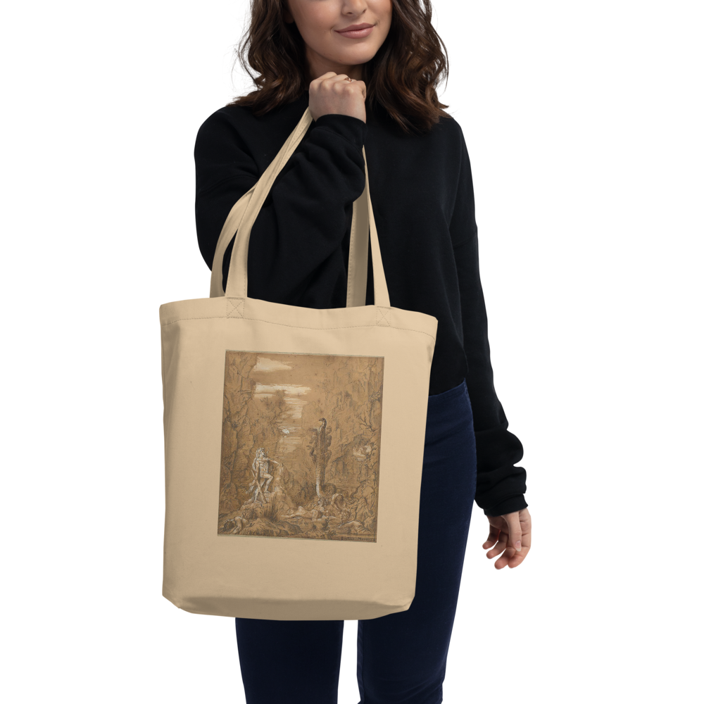 Mitoloji Sanat Eseri Baskılı Siyah Uzun Saplı Bez Çanta İlham Verici