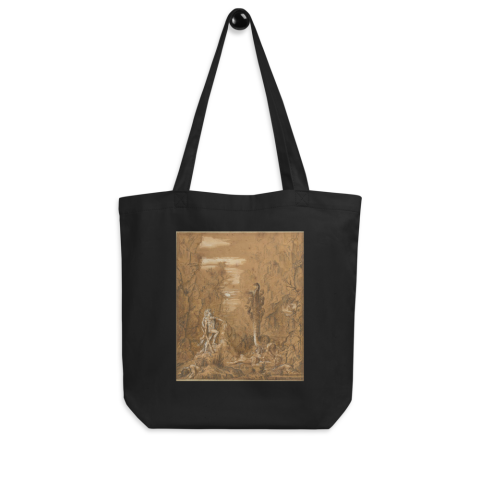 Mitoloji Sanat Eseri Baskılı Siyah Uzun Saplı Bez Çanta İlham Verici BEJ