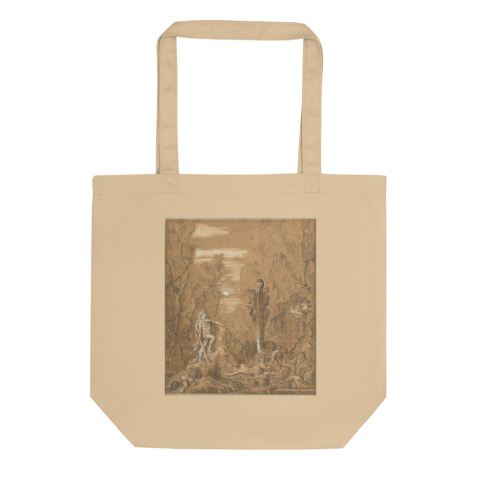 Mitoloji Sanat Eseri Baskılı Siyah Uzun Saplı Bez Çanta İlham Verici BEJ