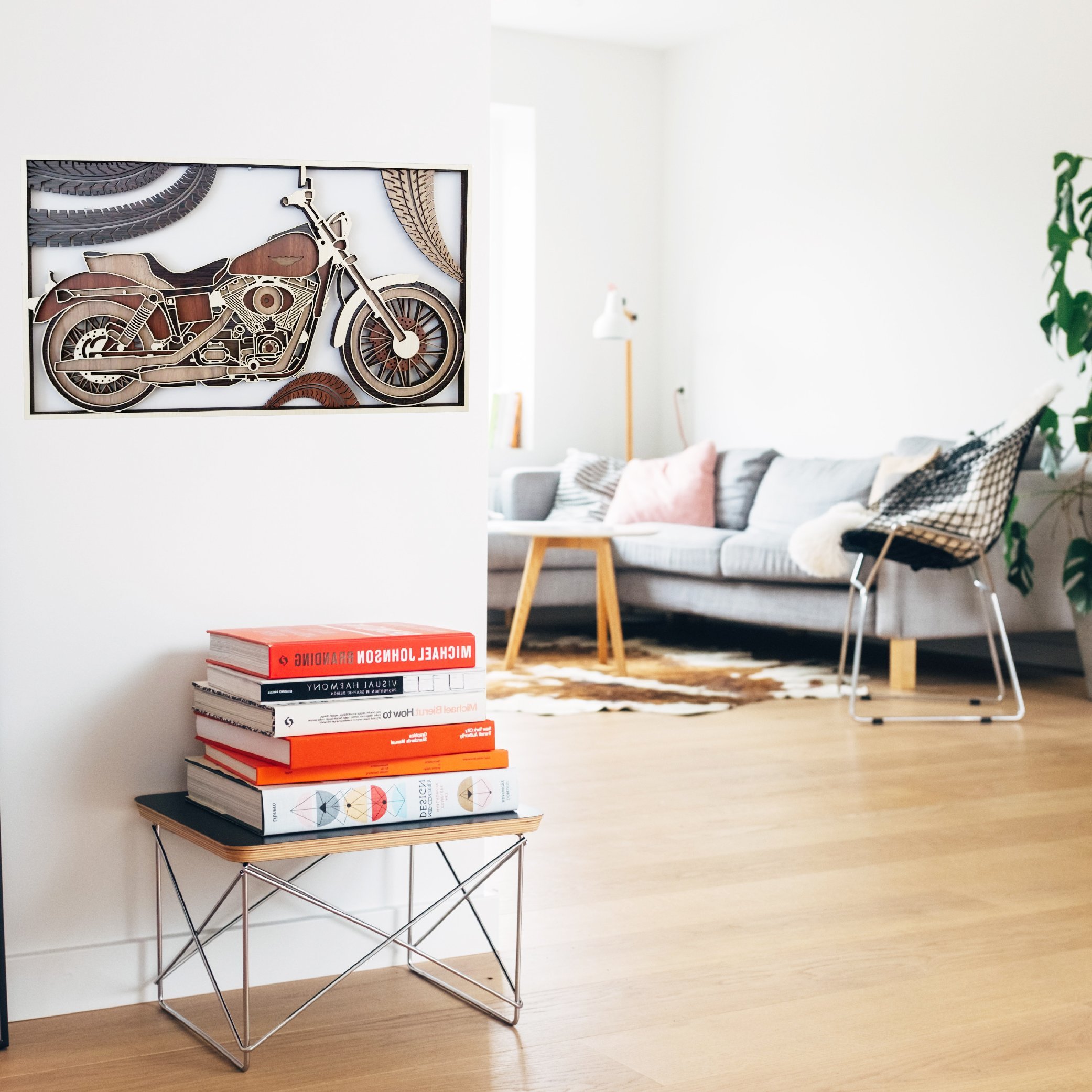 Motorsiklet Üç Boyutlu Duvar Dekor Çerçeveli Orijinal Tablo